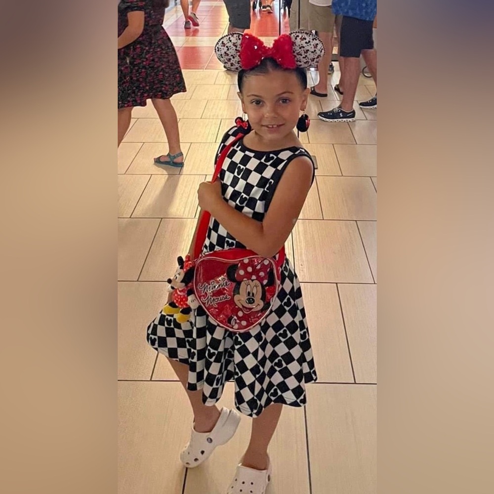 Mickey Mouse dress - girls 7/8 - black white check